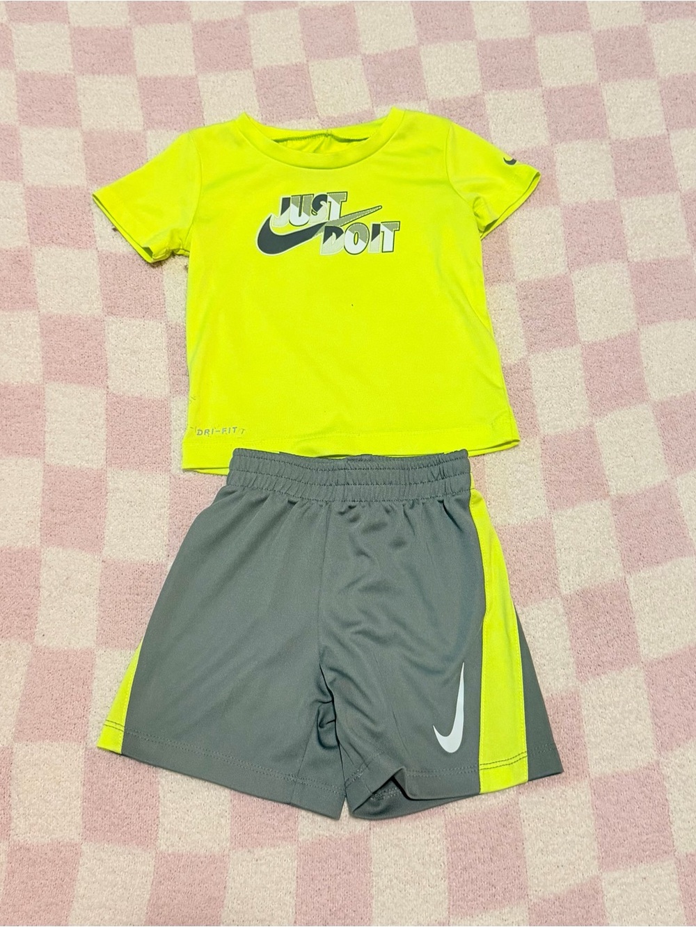 Nike Neon Yellow and Gray Kids Short Sleeve Tee & Shorts Set